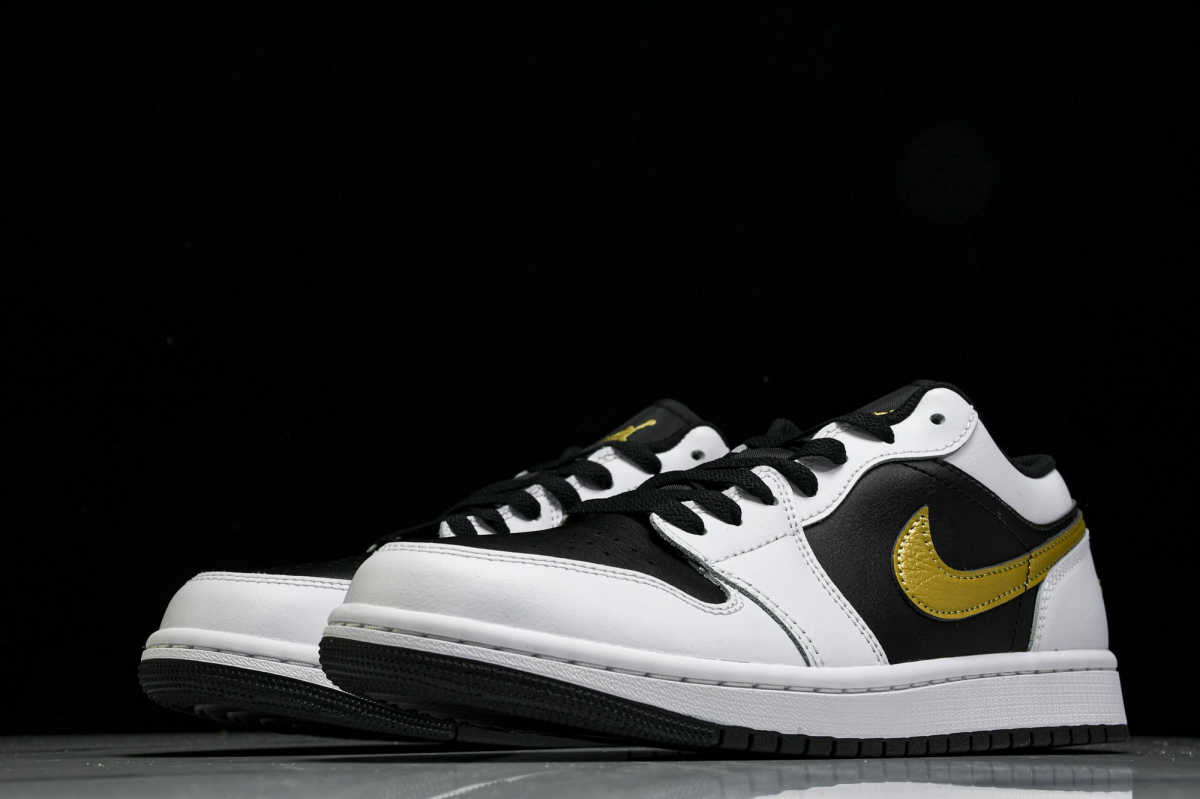 Jordan 1 Low White Black Metallic Gold Swoosh